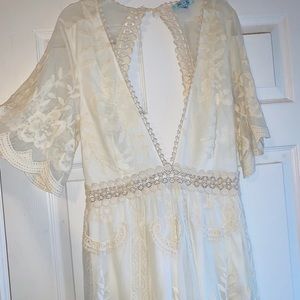 Deep V-neck Open Back Laced Romper